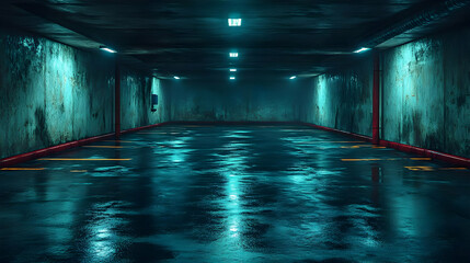 Dark and Gloomy Underground Garage 3D Illustration