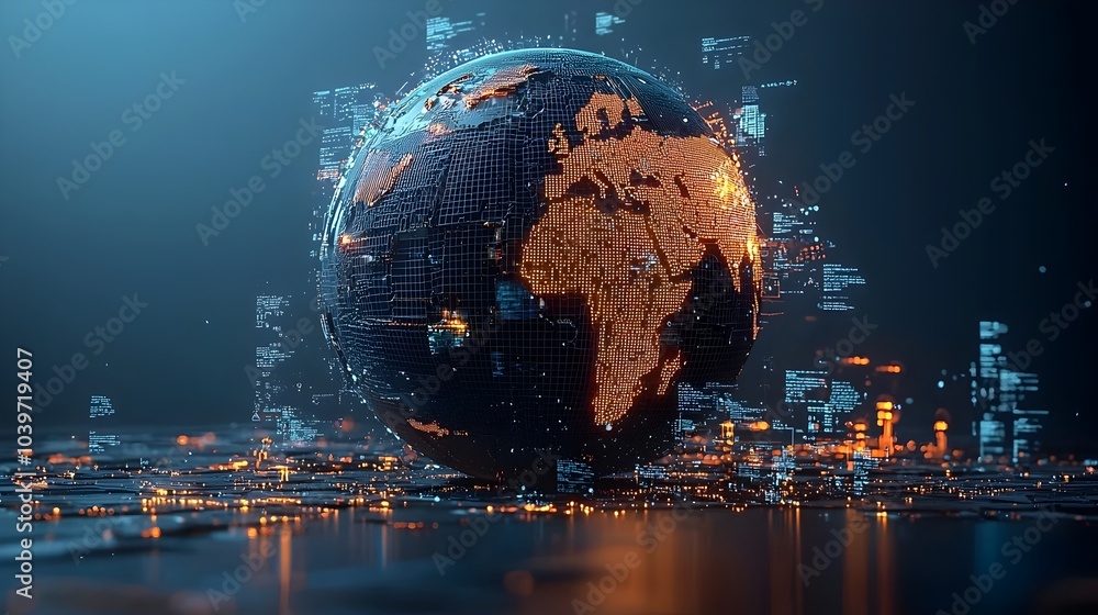 Poster Glowing low poly 3D mesh globe design ideal for use in digital maps geographic information systems GIS data visualizations and modern infographic designs