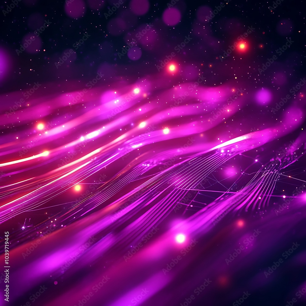 Poster pink glowing neon abstract background with lines and bokeh lights. network data transfer concept, ge
