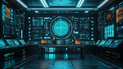 Obraz premium Future sci-fi scene supercomputer control center