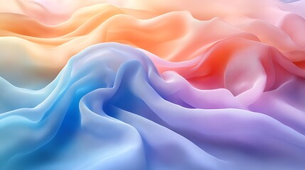 Obraz premium Soft pastel blue, yellow, pink and orange silk fabric with waves and folds.