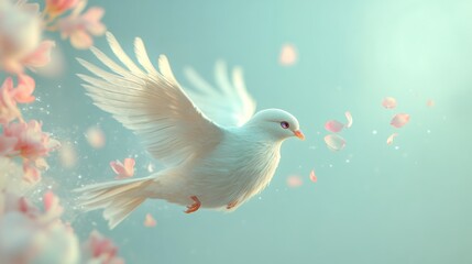 Obraz premium graceful bird with feathers resembling soft, pastel petals that glow faintly in the sky. 