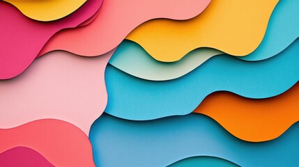 Vibrant paper cut background with overlapping abstract shapes, combining vivid tones in a modern pop art design