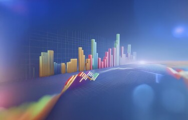 Obraz premium Abstract financial chart showing growth with colorful bars and a blurred blue background.