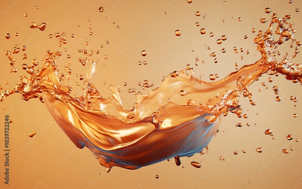 Poster flowing fluid with splashing shape background, 3d rendering, generative ai