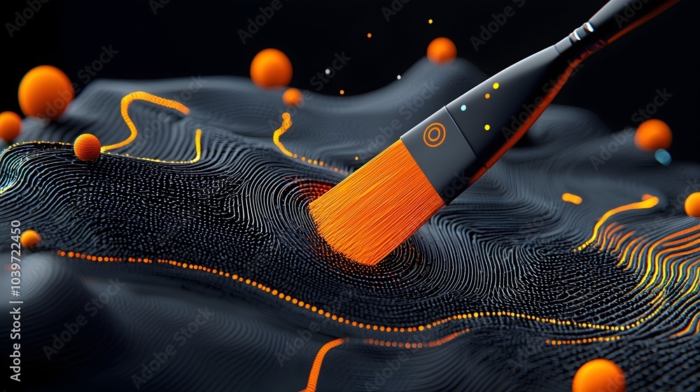 Aufkleber Glowing mesh like lines created by a digital paintbrush leaving a trail of luminous energy on an abstract canvas  This dynamic captivating digital artwork showcases a futuristic