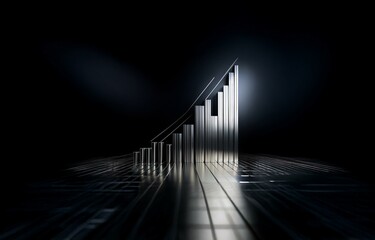 A silver bar graph on a black background, with the bars rising upwards.