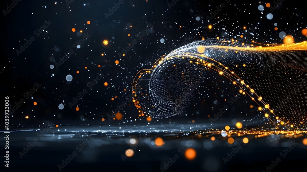 Aufkleber Glowing mesh line abstract typography elements floating effortlessly in mid air creating a dynamic and futuristic digital visualization with a contemporary and minimalist aesthetic