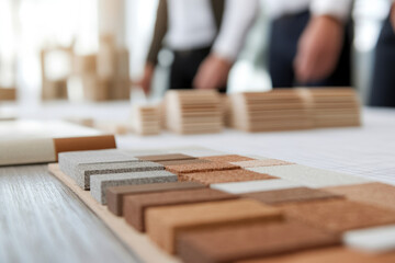 Interior design team collaborating with engineer, brainstorming innovative concepts and solutions for upcoming projects in a creative meeting setting