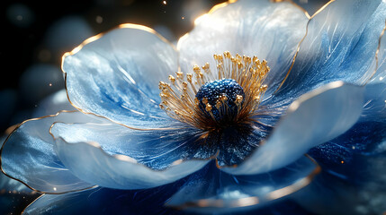 Blue and Gold Flower 3D Illustration