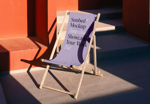 Wood Sunbed Unfolded Outside Mockup