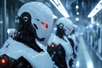 Fototapeta premium Industrial Revolution 40, exploring automatic information exchange, transforming production technology, enhancing efficiency, driving innovation, reshaping industries.