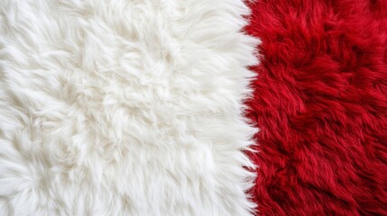 Fototapeta premium A red and white area rug with a furry texture resembling animal skin