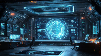 Obraz premium Future sci-fi scene supercomputer control center