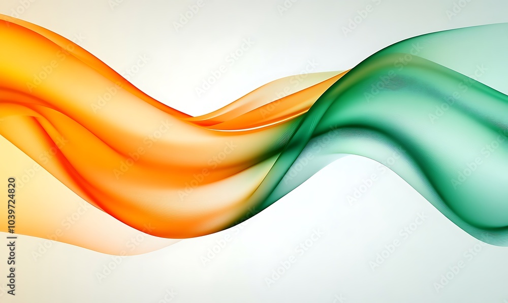 Poster abstract silky green and orange waves with fluid gradient motion on minimal modern background, smoot