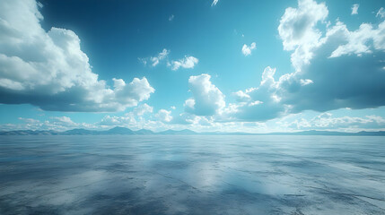 Obraz premium Blue Sky, White Clouds, Mountain Landscape 3D Illustration