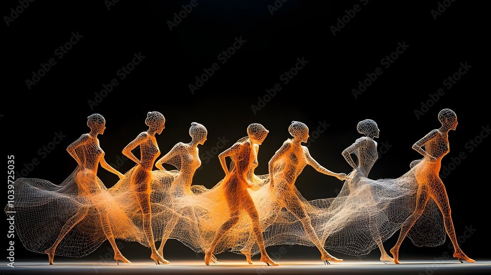 Aufkleber graceful glowing mesh lines tracing the fluid expressive movements of a traditional dance performanc