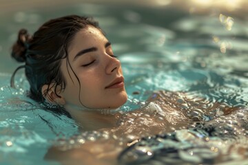 Obraz premium Beautiful woman relaxing at spa. Young lady relaxing in jacuzzi.