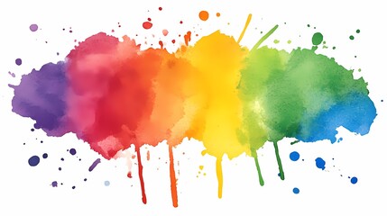 Fototapeta premium Rainbow Watercolor Splashes and Drips on White Background