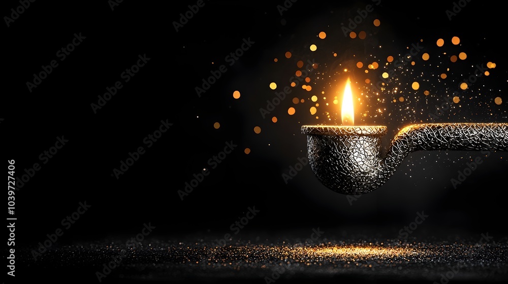 Poster Glowing Mesh Menorah with Soft Light Outlining Each Candle Flame  A modern abstract and minimalist representation of the traditional Hanukkah menorah creating a serene and spiritual ambiance
