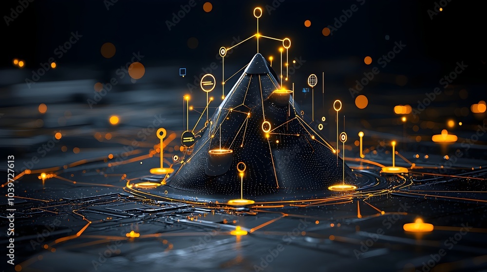Aufkleber Glowing Mesh Network of Connected Dots in Abstract Digital Futuristic Tech Visual Background Suitable for Technology Innovation and High Tech Concepts