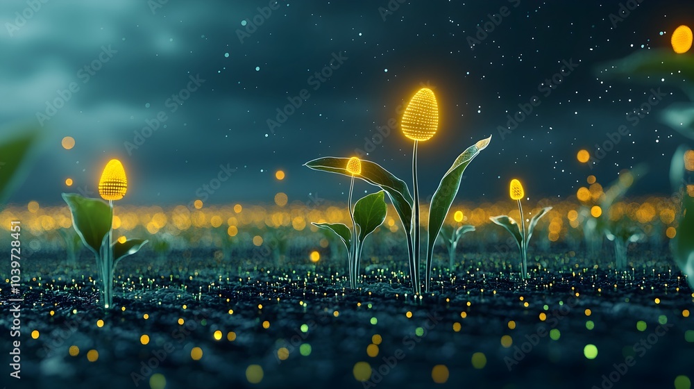 Aufkleber glowing mesh outlines accentuating the geometric patterns of crops in a rural agricultural field the