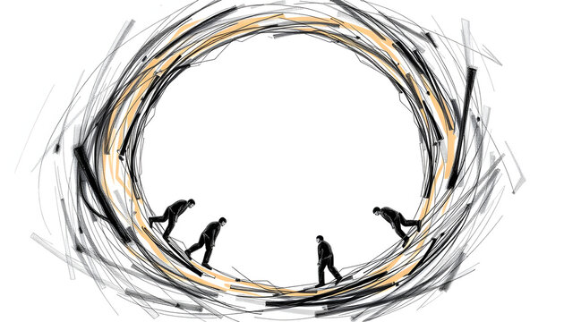 To get caught in a vicious cycle or to enter a vicious circle isolated with white highlights, png