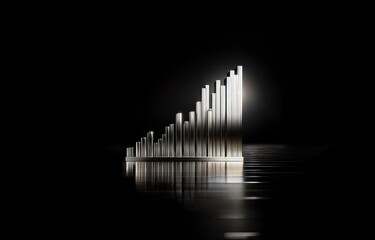 Naklejka premium A silver bar graph rising upwards against a black background.