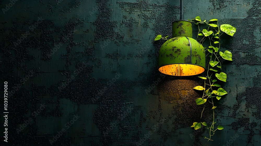 Poster glowing mesh pattern of digital ivy spreading across a modern abstract wall art design with a sleek 