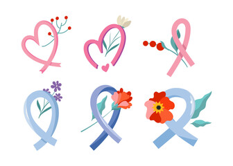  Pink ribbon symbol vector illustration. Flat style illustration.