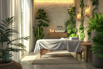 Stylish room interior with massage table in spa salon