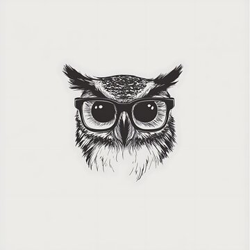 recommend clip art: A simple black and white line drawing of an owl wearing glasses on a white background.