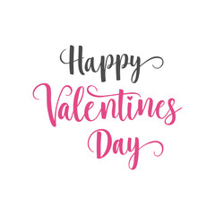 Inscription Happy Valentines Day, pink and gray text lettering for holiday design, isolated on white background.