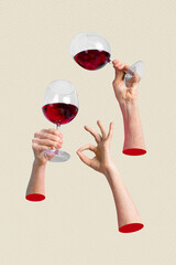 Composite trend artwork 3D sketch image photo collage of many hands show nonverbal gesture okay...