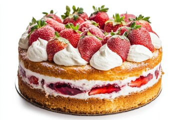 homemade and delicious strawberry cake taken with white background