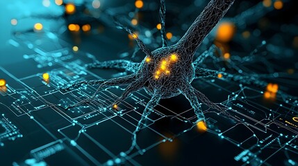 Glowing neural network with mesh of interconnected lines representing synapses and neuronal pathways  Futuristic digital showcasing the complexity and dynamism of the brain s computational systems