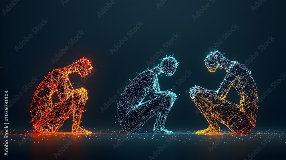 Leinwandbilder glowing origami mesh figures with vibrant neon edges abstract digital art of futuristic luminous geo
