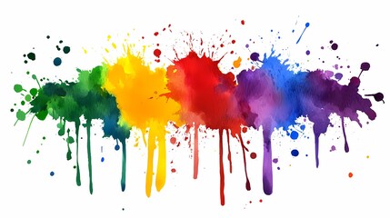 Fototapeta premium Watercolor Rainbow Splatter Colorful Paint Drips Abstract Background