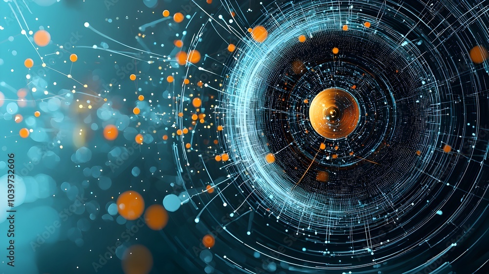 Aufkleber Luminous Particle Simulation in a Collider Environment Showcasing Dynamic Movement and Energy Flow  Abstract digital of a futuristic and scientific visualization of light particles in motion