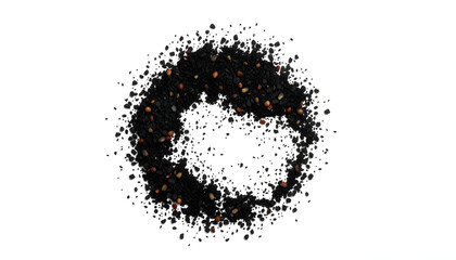 Black ground pepper scattered in shape circle, spice flying isolated on white, clipping path isolated with white highlights, png