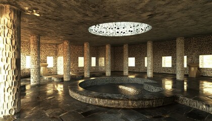 Simple concrete forms in combination with an abstract interior