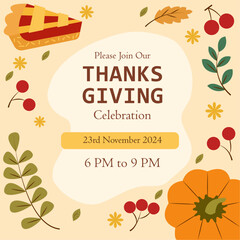 Fototapeta premium Thanksgiving Celebration Invitation Card Autumn Decorations 