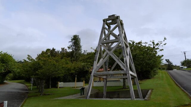 The headframe in Ross Town stands as a symbol of the towns gold mining heritage