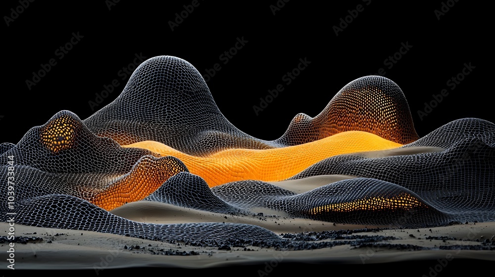 Leinwandbilder Mesmerizing abstract landscape featuring glowing mesh patterns that seem to dance and undulate across the rippling desert dunes creating a calming and serene atmosphere