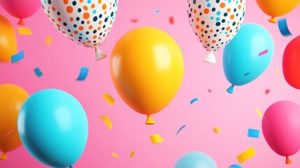 Birthday banner template featuring playful typography and vibrant balloons, perfect for a joyful celebration