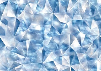 Obraz premium An abstract geometric pattern with crystalline facets in shades of blue and white. The triangular and polygonal shapes give a three-dimensional feel, creating a reflective, icy texture. 