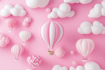 baby pink hot, white and hot pink hot 3d air balloons multiple on a pretty background 