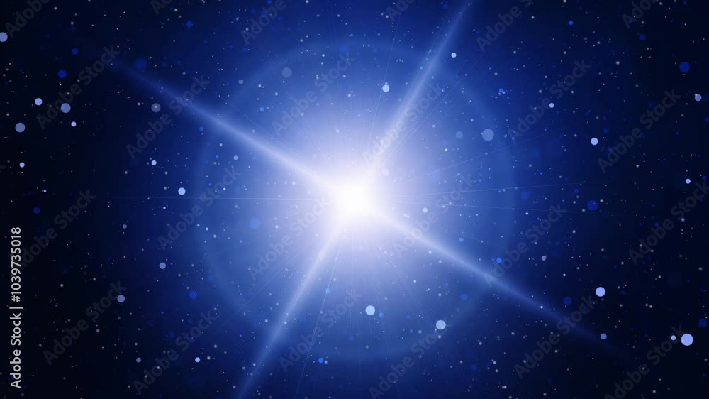 Poster light in the dark - dynamic blue starry background: glowing particles and shimmering lights creating