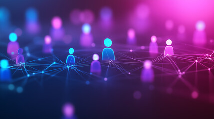 Obraz premium Glowing digital human icons connected in virtual network