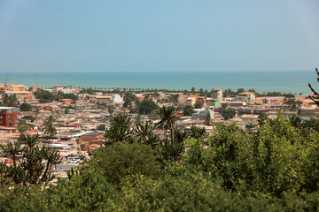 Fototapeta premium Aerial view of Luanda Angola showcasing coastal landscapes and urban development in a vibrant city setting